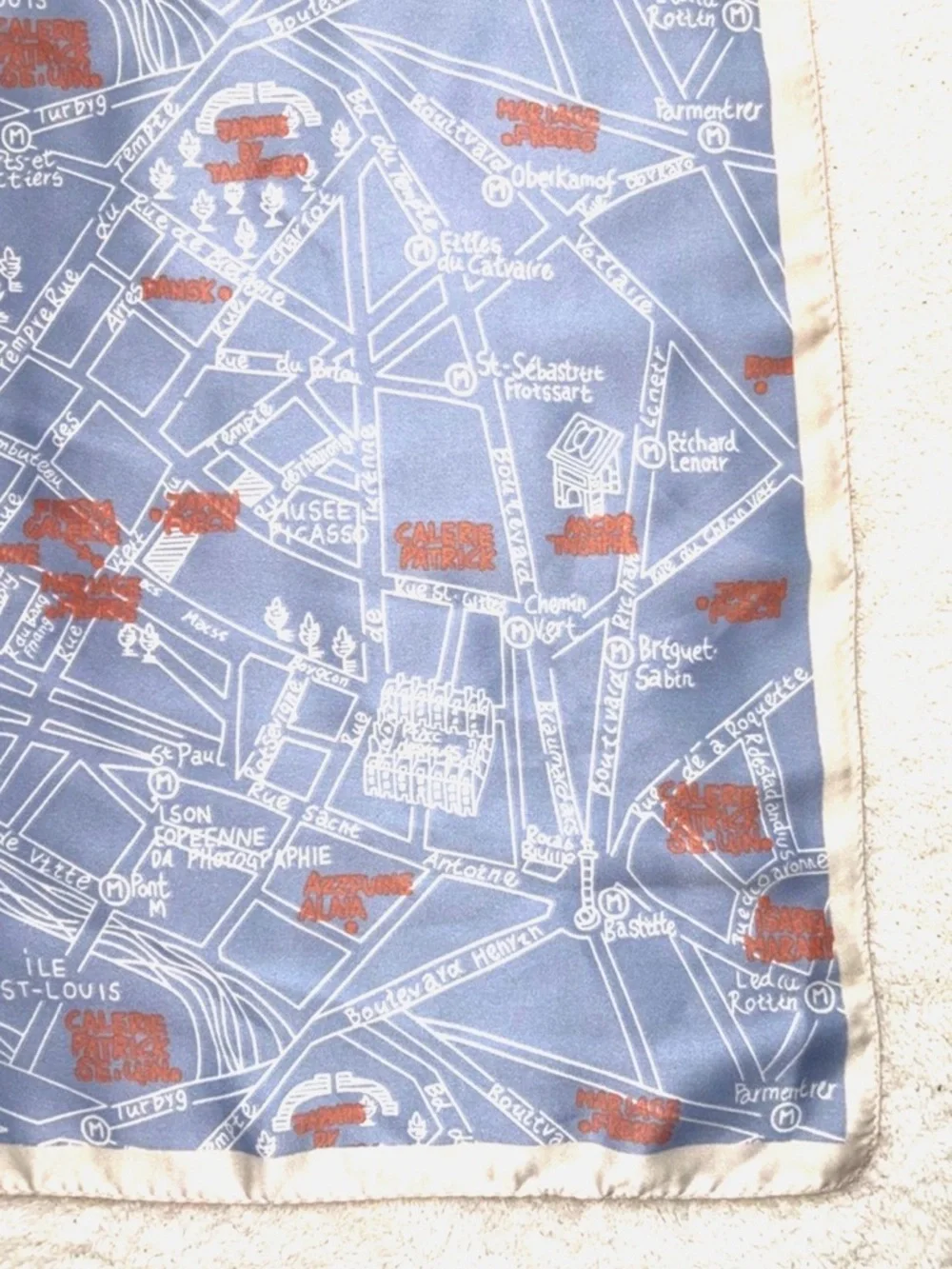 Paris Map Scarf Blue Travel Souvenir France City Map Square Scarf